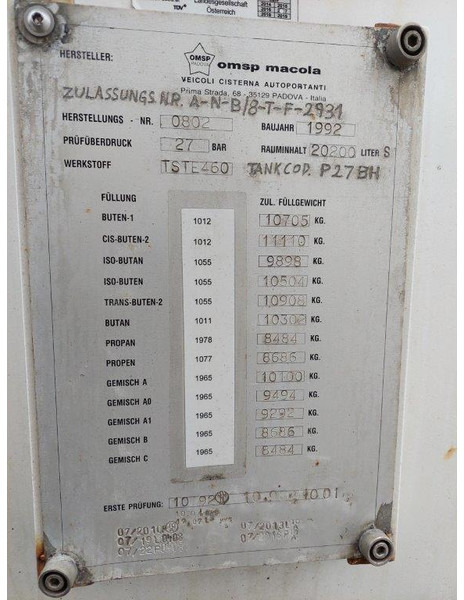 OMSP Macola Tanktrailer 20.200 Liter lpg Gas, Gaz, LPG, GPL, Propane, Butane tank ID 3.135 - Tanksemi: bilde 5
